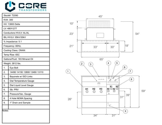 300 KVA 13800 Delta Primary, 480Y/277 Secondary, PAD, Recon (shipment available 10 days) - Image 1