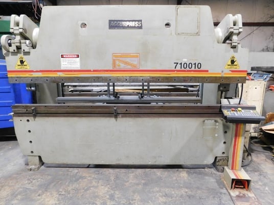 100 ton, Accurpress #710010, press brake, 10' overall, cnc Back Gauge, ETS200 cnc 2-axis Control, 1997 - Image 1
