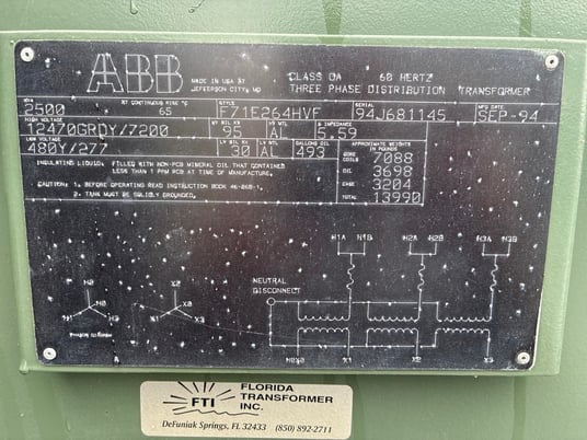 2500 KVA 12470GY/7200 Primary, 480Y/277 Secondary, 3 phase, Padmount Transformer - Image 1