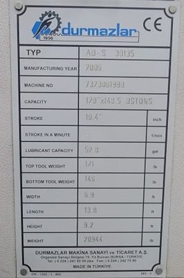 148 ton, Durma #AD-S-30135, press brake, 10' overall, 1032" between housing, 10.4" stroke, 20.8" daylight - Image 3