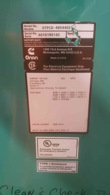 600 Amp. Onan PowerCommand, OTPCD-4954402, automatic transfer switch Transfer Switch, 480 Volts, 2001, AS IS - Image 3