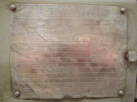 450 HP 1800 RPM Reliance, Frame 5012Z, TEFC BB, 2300/4160 Volts - Image 2
