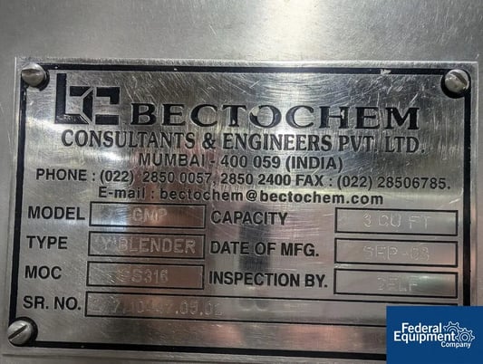 3 cu.ft. Bectochem #GMP, Y Blender, Stainless Steel, cantilever, 2008 - Image 2