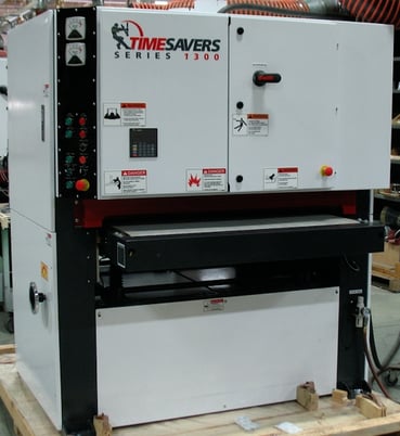 43" Timesavers #1321-14-01, Widebelt, 2-Head, 5" thick, 15-45 FPM, 33-38" passline, 2000 CFM, unused - Image 1