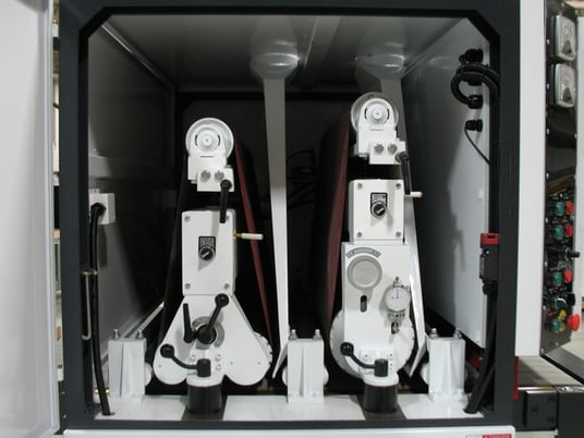 43" Timesavers #1321-14-01, Widebelt, 2-Head, 5" thick, 15-45 FPM, 33-38" passline, 2000 CFM, unused - Image 2