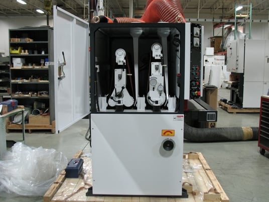 43" Timesavers #1321-14-01, Widebelt, 2-Head, 5" thick, 15-45 FPM, 33-38" passline, 2000 CFM, unused - Image 3