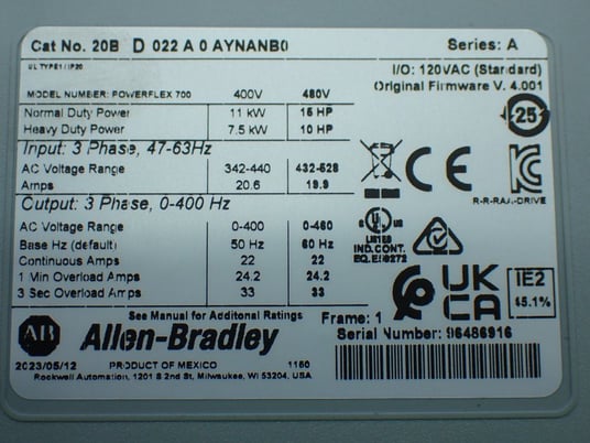 Allen-Bradley #20BD022A0AYNANB0, Powerflex 700 AC Servo Drive, 3 Phase, 15/10 HP, 480 V, 2023 - Image 8