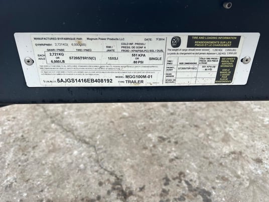 GVW #MGG100M-01, trailer, build for Magnum generators, new surplus, 2014 - Image 7