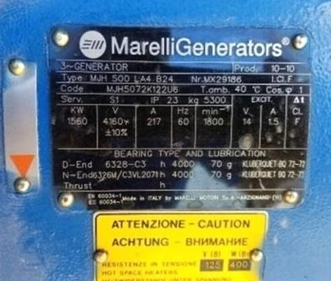 1560 KW MWM Marelli #TCG2020V16K, Natural gas generator, open skid, 4160 Volts, 2010 - Image 4