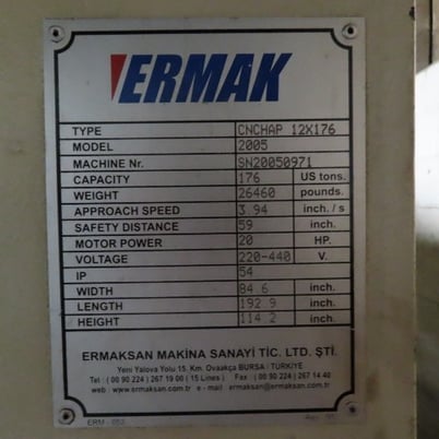 176 Ton, Ermak #CNCHAP-12'x176, CNC Press Brake, 3-Phase Wilson Hydraulic Holder, 20 HP, 2005 - Image 2