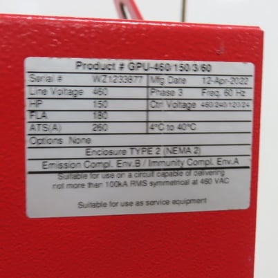 Tornatech, Electric Fire Pump Controller, 180 amps, 460 V, 3-Phase, 60 Hz - Image 3
