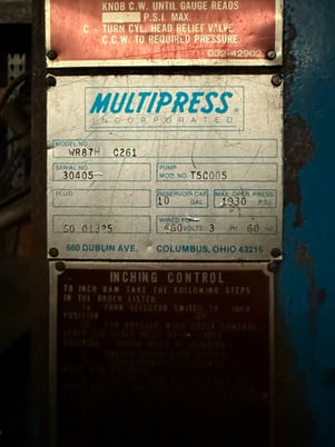 8 Ton, Multipress #WR87M, hydraulic c-frame press - Image 3