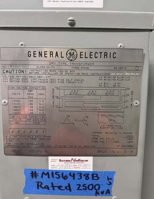2500 KVA 13800 Primary, 480/277 Secondary, General Electric #M156438B, Substation Dry Type Transformers - Image 7
