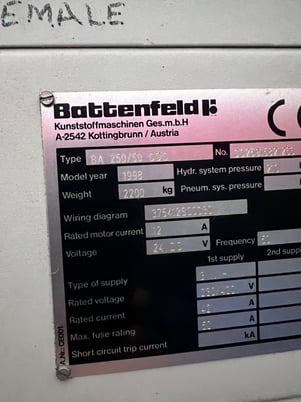 Battenfield #BA-250/50-CDC, horizontal injection molding machine, 11" x10.5" tie bar spacing, 1998 - Image 5