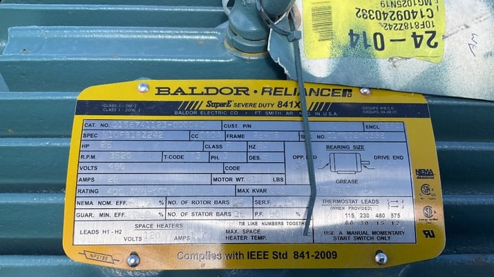 25 HP 3520 RPM Baldor-Reliance, Frame 284TS, TEFC, 460V/60H/28A/3PH, IEEE 45 Marine Duty, NEW - Image 1