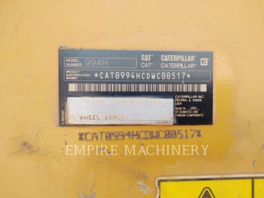 Cat 994H, Wheel Loader, 25183 hours, S/N: DWC00517, 2015 - Image 5