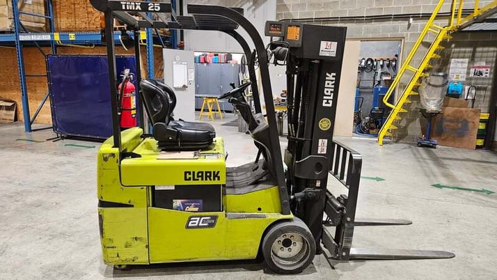 3300 lb. Clark #TMX25, Electric Forklift, 222" Lift height, 83" Lowered Mast height, 24" Load Center, 3-Stage - Image 1