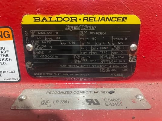 125 HP 1800 RPM Baldor Reliance, Frame 444TSC, TEFC BB, 460 Volts New Surplus (2 available) - Image 3