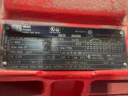250 HP 1800 RPM Weg, Frame 444/5TS, Drip-Proof Ball Bearing, 460 Volts, New Surplus - Image 1