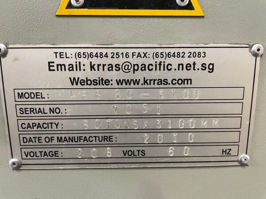 88 ton, KRRAS #APB-80.31, Press Brake, 122" overall, 102" between housing, 6" stroke, 11.8" throat, 10 HP - Image 7