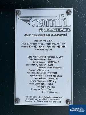 Camfil Farr #GS4, Dust Collector, Carbon Steel, 7.5 HP blower, 2011 (3 available) - Image 2