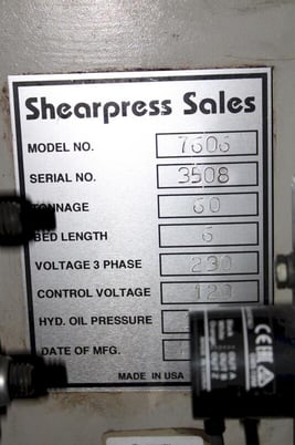 60 Ton, Accurpress #7606, CNC press brake, 6' overall, 52" between housing, 8" stroke, 10" throat, 14" DL - Image 8