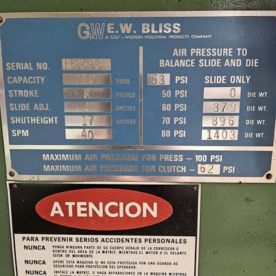 110 Ton, Bliss #C-110, OBI press, 8" stroke, CWP SMX-24 servo feeder - Image 10