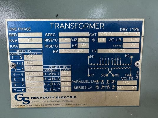 15 KVA 240/480 Primary, 120/240 Secondary, GS hevi-duty Electric Dry Type Transformer, AA - Image 3
