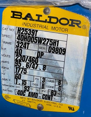 40 HP 1775 RPM Baldor #H2539T, Frame 324T, 230/460 Volts, 3Ph, 1.15 service factor - Image 2