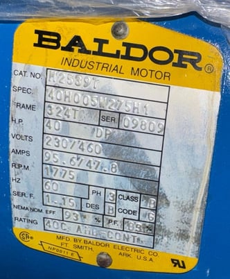 40 HP 1775 RPM Baldor #H2539T, Frame 324T, 230/460 Volts, 3Ph, 1.15 service factor - Image 3