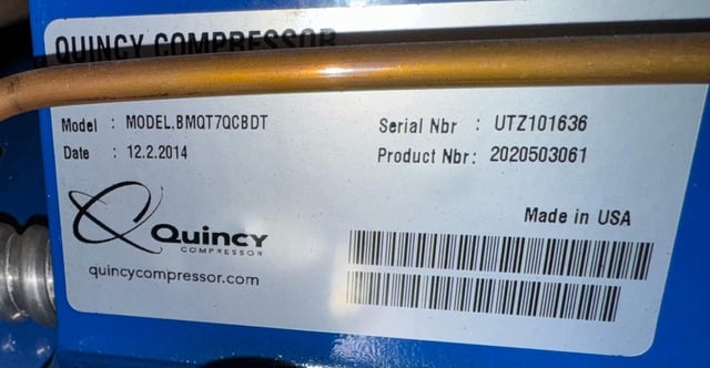 Quincy #BMQT7QCBDT, Dual Reciprocating Air Compressor System, w/ Climate Control, 2014 - Image 2