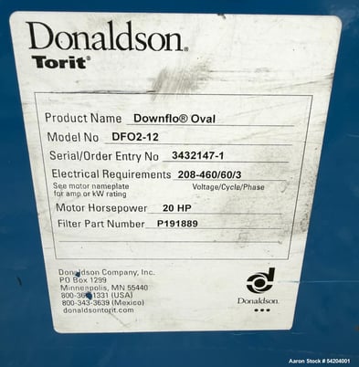1140-9580 cfm Donaldson Torit #DF02-12, Dust Collector, 12 filters, 2280 sq.ft. filter media area, 20 HP - Image 10