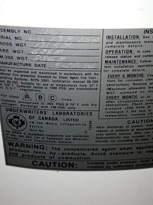 629 lbs. #FM200 Agent, Fire Suppression Cylinder - Image 2