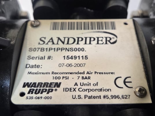 3/4" Warren Rump Sandpiper #SO7B1PIPPNS000, diaphram pump, 2007, rebuilt 2019 - Image 6