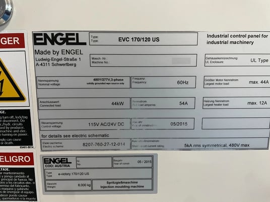 120 Ton, 2 oz., Engel #e-victory-EVC-170/120US, horizontal plastic injection molder, 27.55" daylight, 2015 - Image 4