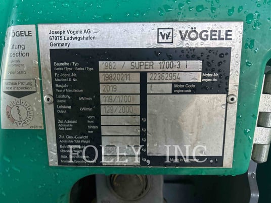 Vogele America SUPER 1700, Asphalt Paver, 3172 hours, S/N: 19820211, 2019 - Image 6