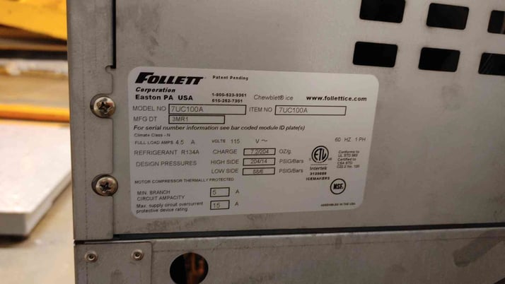 Follett #7UC100A, Ice Machine, 115 V., 4.5A, 1PH, R134a - Image 2