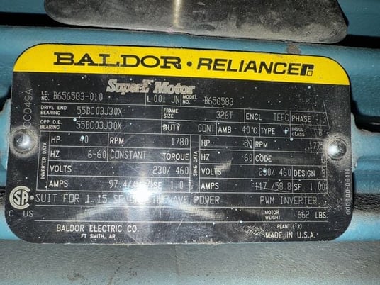 40 HP 1780 RPM Baldor Reliance #B656583, Frame 326T, super-e explosion pr, 230/460 Volts, 3-Ph., Class I Div - Image 2