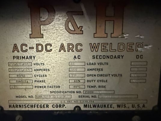 P & H #DAR-300HFGW, AC/DC Arc & Tig Welder, 300 Amps, 208/230/460 V., 1-Ph. - Image 3