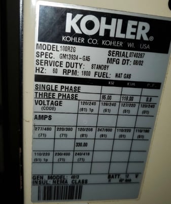 95 KW Kohler #10ORZG, Natural gas generator, enclosed - Image 7