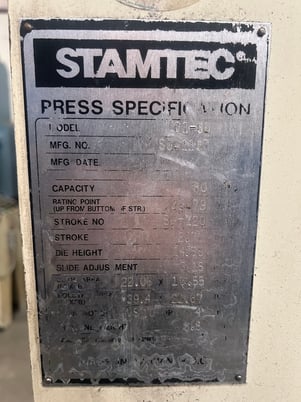 88 Ton, Stamtec #G1-80, Back Geared OBI Press, 2.8" stroke, 14.6" daylight, 50-120 SPM, 3.2" adj, 39.4" x - Image 8