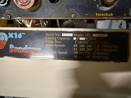 9" x 16" Bandsaw #Champ-V, band saw, 1" x .037" x 122" blade, 98-328 FPM - Image 2