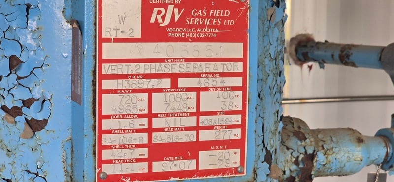 16" RJV Gas Field Services, Sweet Vertical Separator, 720 psi, 1997 - Image 6