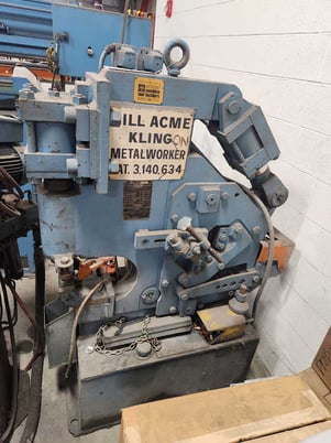 4" x 4" x 1/4" Hill-Acme #3 Metalworker, 33 ton, 12-1/2" throat, 1" stroke, 5 HP - Image 1