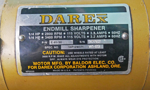 Darex #E-85/90, Endmill Sharpener, 2800/3400 RPM, 115 V. - Image 5