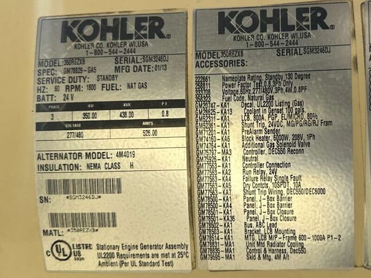 350 KW Kohler #350REZXB, Natural gas generator set, 277/480 Volts, 119 hours, 530 HP @ 1800 RPM, Doosan - Image 10
