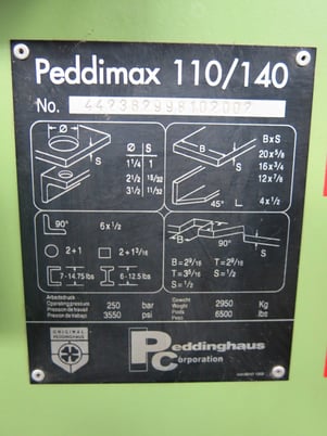 6" x 6" x 1/2" Peddinghaus #Peddimax-110/140, Hydraulic Ironworker, 110 Ton punch, 20" throat, 22 SPM, 2" - Image 9