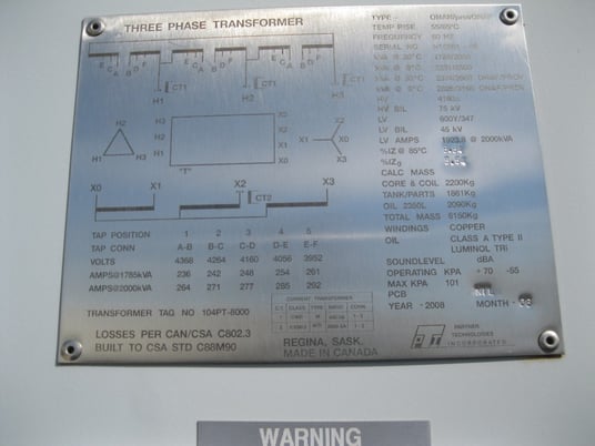 2000 KVA 4160 Primary, 600/347 Secondary, PTI transformer - Image 3