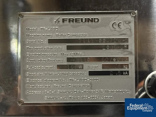 Freund-Vector #TFC-LAB-Micro, Roller Compactor, 110 V., 50" mm diameter x 24" mm width rolls, 2008 - Image 3