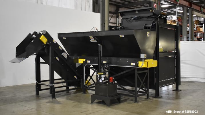 NBE, Bulk Tote Container Unloader, w/ Powered Roller & Cleated Incline Conveyor - Image 2